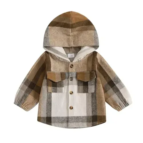 MERSARIPHY Toddler Boy Girl Jacket Button Down Plaid Flannel Baby Hoodies Fall Winter Festival Outfits for Kids - MERSARIPHY