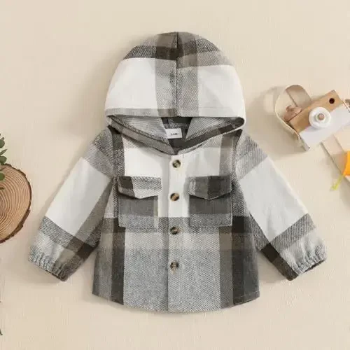 MERSARIPHY Toddler Boy Girl Jacket Button Down Plaid Flannel Baby Hoodies Fall Winter Festival Outfits for Kids - 2