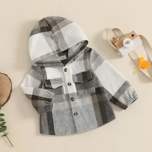 MERSARIPHY Toddler Boy Girl Jacket Button Down Plaid Flannel Baby Hoodies Fall Winter Festival Outfits for Kids - 3