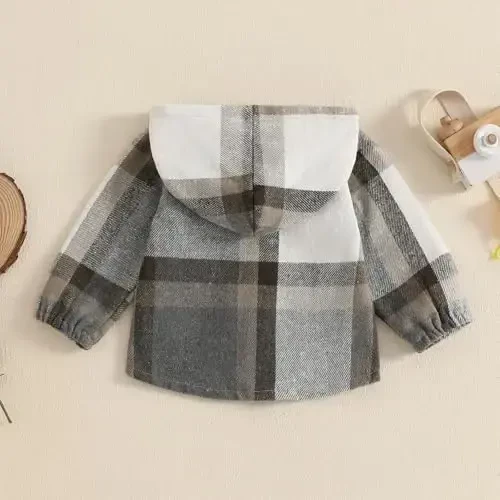 MERSARIPHY Toddler Boy Girl Jacket Button Down Plaid Flannel Baby Hoodies Fall Winter Festival Outfits for Kids - 4