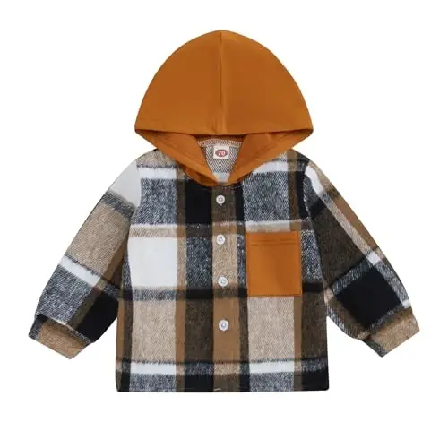 MERSARIPHY Toddler Boy Girl Jacket Button Down Plaid Flannel Baby Hoodies Fall Winter Festival Outfits for Kids - 1