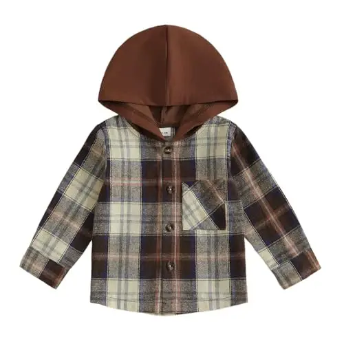 MERSARIPHY Toddler Boy Girl Jacket Button Down Plaid Flannel Baby Hoodies Fall Winter Festival Outfits for Kids - 1