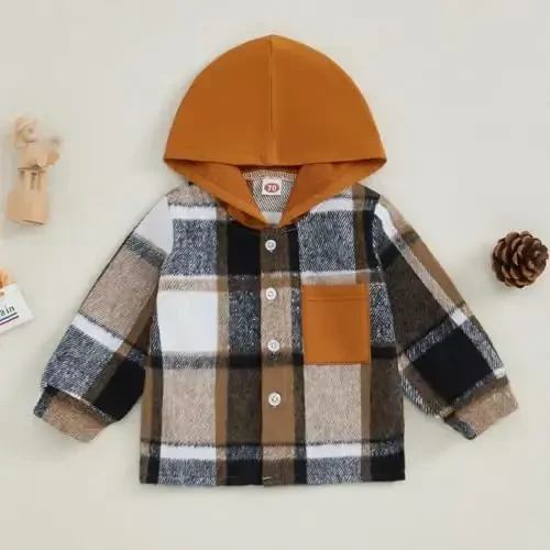 MERSARIPHY Toddler Boy Girl Jacket Tugmacha Plaid Flanel Baby Hoodies Kuzgi Qishki Festival Kiyimlari Bolalar uchun - 2