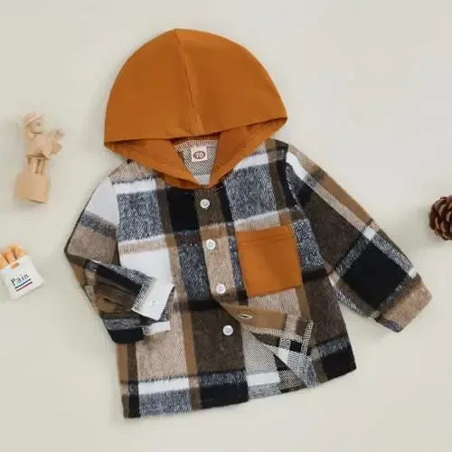 MERSARIPHY Toddler Boy Girl Jacket Tugmacha Plaid Flanel Baby Hoodies Kuzgi Qishki Festival Kiyimlari Bolalar uchun - 3