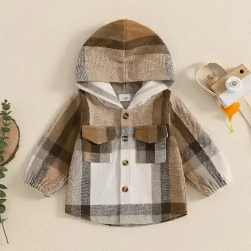 MERSARIPHY Toddler O'g'il Qiz Palto Tugmasi Plaid Flanel Chaqaloq Xuddi Kuzgi Qishki Festival Bolalar uchun kiyimlar - 2