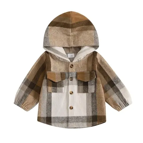 MERSARIPHY Toddler Boy Girl Jacket Button Down Plaid Flannel Baby Hoodies Fall Winter Festival Outfits for Kids - 1