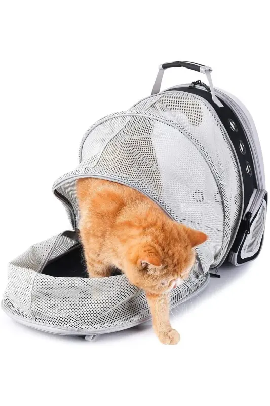 Mesh Expandable Transparent Astronaut Cat Dog Pet Carrier Bag Red - Red - 5