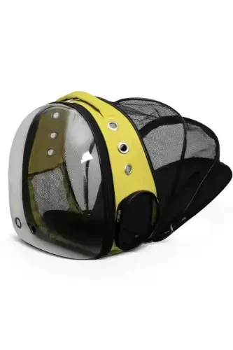Mesh Expandable Transparent Astronaut Cat Dog Pet Carrier Bag Yellow-Yellow - 1