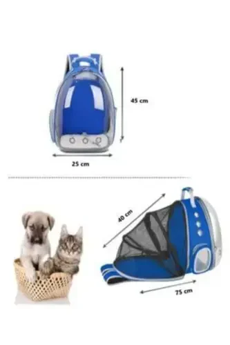 Mesh Opening Transparent Astronaut Cat Dog Pet Carrier Bag Blue-Blue - 1