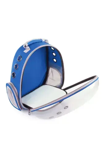 Mesh Opening Transparent Astronaut Cat Dog Pet Carrier Bag Blue-Blue - 3