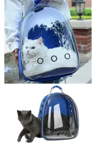 Mesh Opening Transparent Astronaut Cat Dog Pet Carrier Bag Blue-Blue - 4