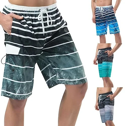 MESSIYO Men's Beachwear Loose Quick Drying Summer Shorts Surfing Pants Men's Striped Big Shorts Elastic Pants for Men - MESSIYO (1)