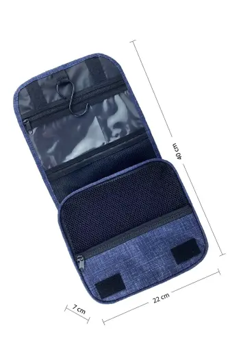 Metal Askılı Lacivert Seyahat Makyaj Çantası Taşınabilir Büyük Makyaj Çantası Kozmetik Çantası - 6