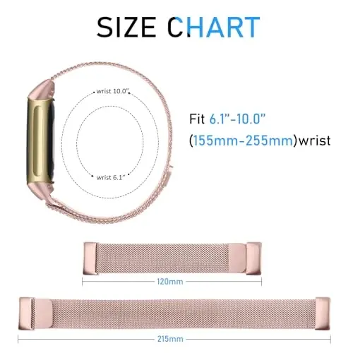Metal Band Fitbit Charge 5 Bands Ayollar Erkaklar uchun, Zanglamaydigan Po'lat Bilakuzuk To'r Bilaguzuk Fitbit Charge 5 uchun almashtirish tasmasi - 5