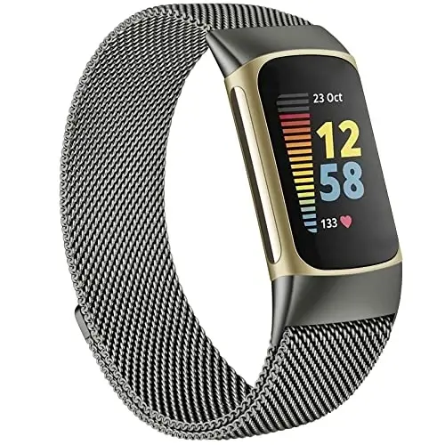 Metal Band for Fitbit Charge 5 Bands for Women Men, Stainless Steel Wristband Mesh Bracelet Replacement Strap for Fitbit Charge 5 - Modazone