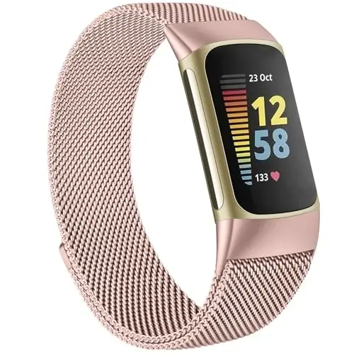 Metal Band for Fitbit Charge 5 Bands for Women Men, Stainless Steel Wristband Mesh Bracelet Replacement Strap for Fitbit Charge 5 - 8