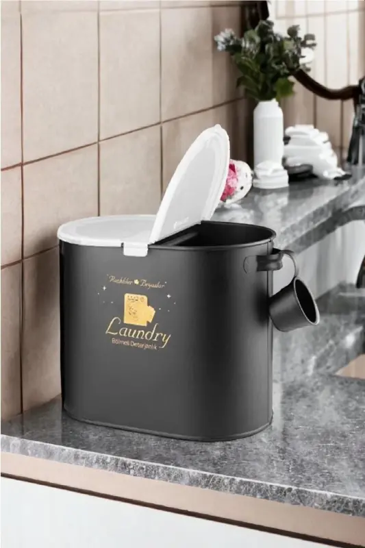 Metal Bölmeli Deterjan Kutusu Siyah 12 Lt Lr002 - LAUNDRY