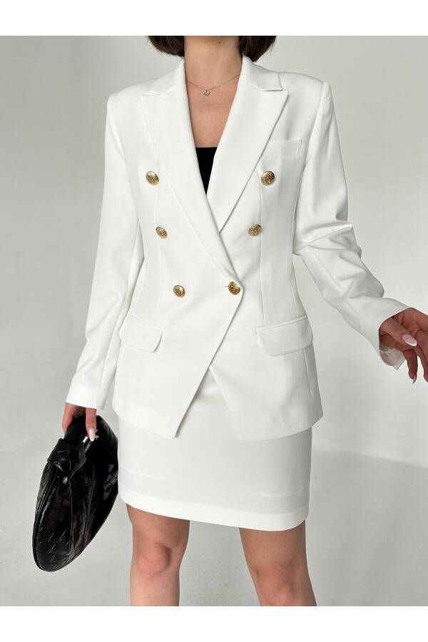 Metal Button Blazer and Skirt Suit - 4