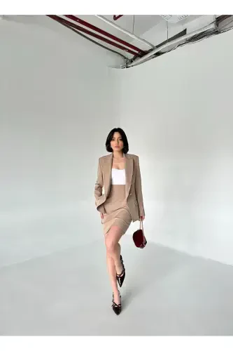 Metal Button Blazer Two-Piece Skirt Suit - 6