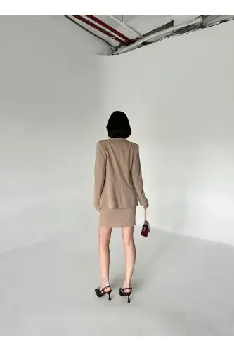 Metal Button Blazer Two-Piece Skirt Suit - 7