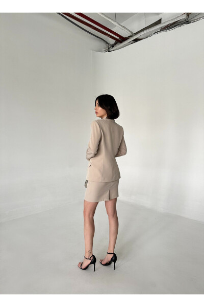 Metal Button Blazer Two-Piece Skirt Suit - 6