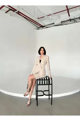 Metal Button Blazer Two-Piece Skirt Suit - VUNTAL BUTİK (1)