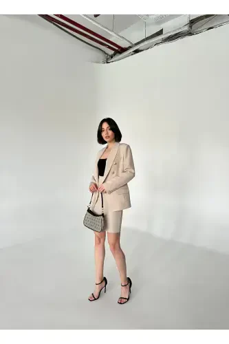 Metal Button Blazer Two-Piece Skirt Suit - 5