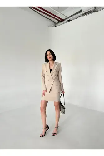 Metal Button Blazer Two-Piece Skirt Suit - 6