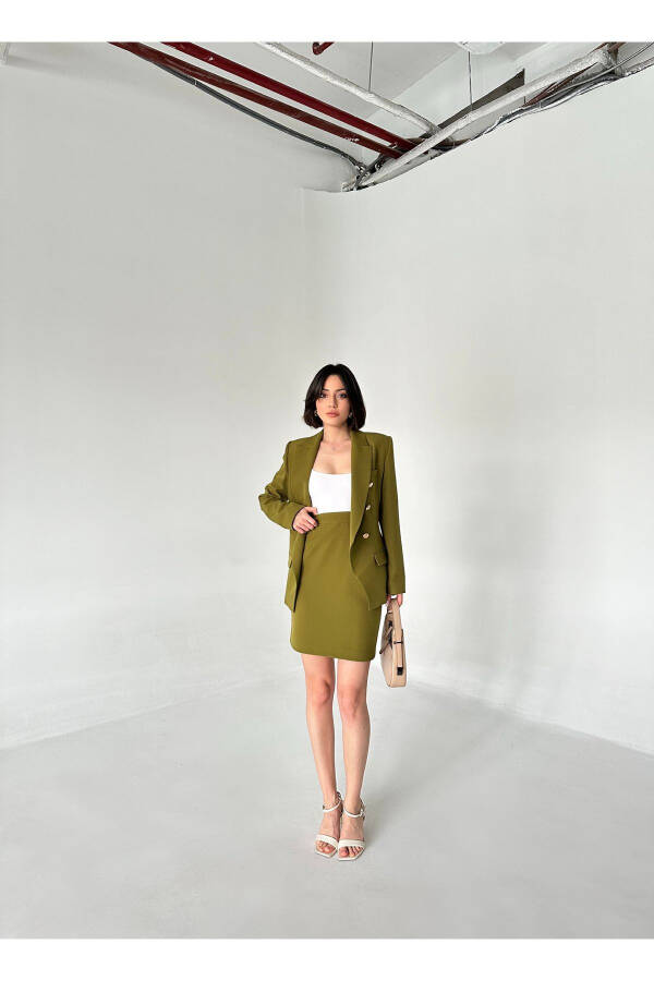 Metal Button Blazer Two-Piece Skirt Suit - 4