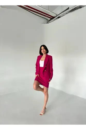 Metal Button Blazer Two Piece Skirt Suit - 6