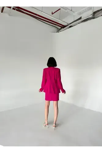 Metal Button Blazer Two Piece Skirt Suit - 7