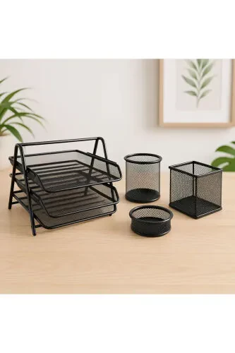 Metal Desk Perforated Document Shelf 3+3 Pen Holder Set - MODAZONE