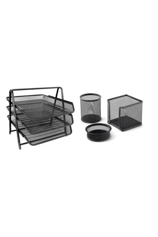 Metal Desk Perforated Document Shelf 3+3 Pen Holder Set - 2