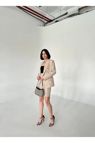 METAL DÜĞMELİ BLAZER İKİLİ ETEK TAKIM-TAŞ - 5