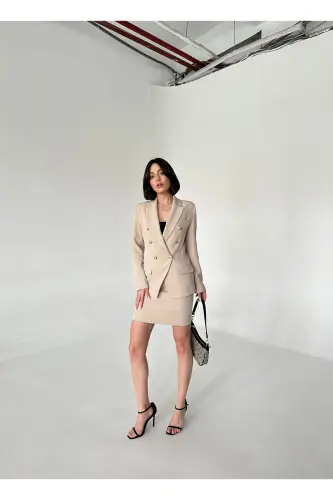 METAL DÜĞMELİ BLAZER İKİLİ ETEK TAKIM-TAŞ - 6