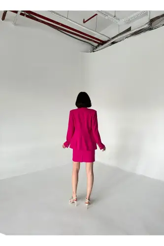 METAL DÜĞMELİ BLAZER İKİLİ ETEK TAKIM-FUŞYA - 7