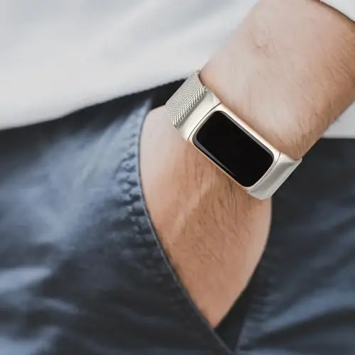 Metal Fitbit Charge 5 tasmalar ayollar erkaklar uchun, zanglamaydigan po'latdan bilaguzuk to'rli bilakuzuk Fitbit Charge 5 uchun almashtirish tasmasi - 4