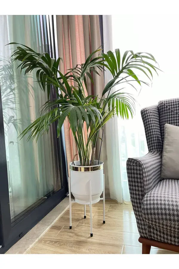 Metal Flower Pot Stand Decorative White Pot Vase Planter 50x30cm - 1