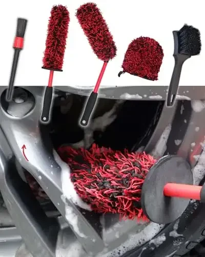 Metal Free Microfiber Wheel Brush Kit — Microfiber Angled Wheel Brush, Long Handle Wheel Brush, Tire& Detailing Brush, Wheel Wash Mitt. Kundalik gʻildiraklarni tozalash uchun qulay gʻildiraklarni tozalash toʻplami - 1