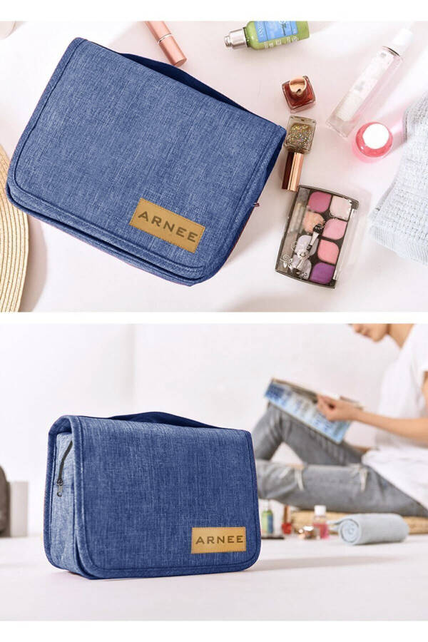 Metal Hook Navy Travel Makeup Bag Portable Large Makeup Bag Cosmetic Bag - 14