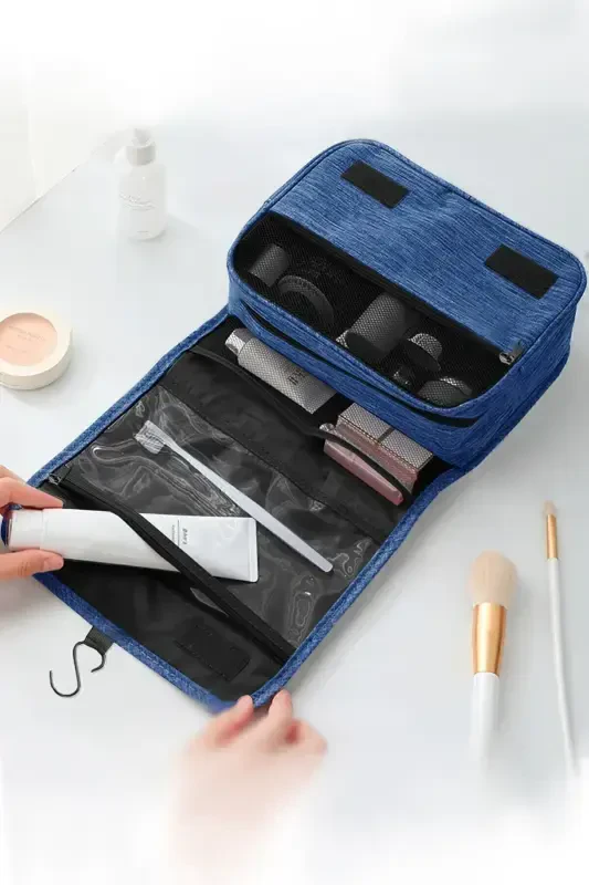 Metal Hook Navy Travel Makeup Bag Portable Large Makeup Bag Cosmetic Bag - 2