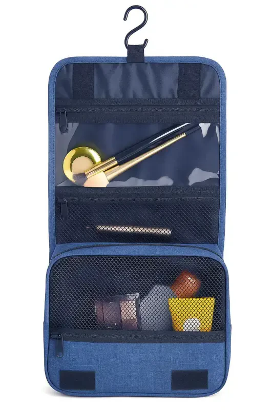 Metal Hook Navy Travel Makeup Bag Portable Large Makeup Bag Cosmetic Bag - 4