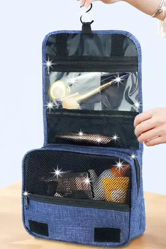 Metal Hook Navy Travel Makeup Bag Portable Large Makeup Bag Cosmetic Bag - 5