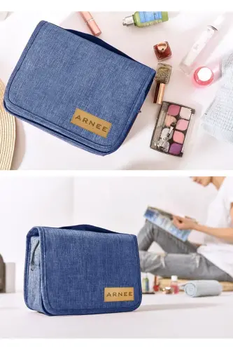 Metal Hook Navy Travel Makeup Bag Portable Large Makeup Bag Cosmetic Bag - ARNEE (1)