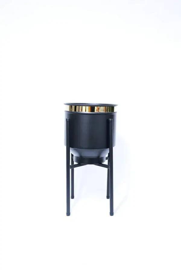 Metal Plant Stand Black Gold Detailed Decorative Pot Vase Planter 41x21cm - 2