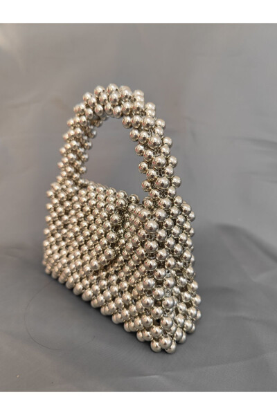 Metal Silver Bead Bag for Evening, Bridal, Special Occasions - BRC BURCU YAVUZ