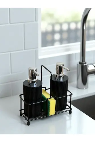 Metal Stand Dish Detergent and Liquid Soap Dispenser Kitchen Set- 1 Sponge Gift-BLACK - 1