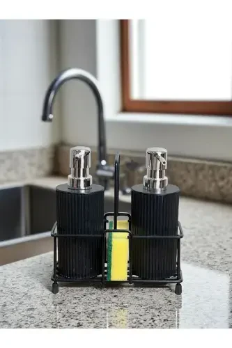 Metal Stand Dish Detergent and Liquid Soap Dispenser Kitchen Set- 1 Sponge Gift-BLACK - Modazone (1)