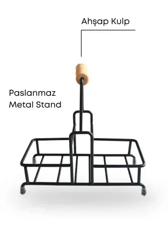 Metal Standlı Ahşap Detaylı Sıvı Sabunluk Fırçalık Seti- Sabunluk Fırçalık Mutfak Seti- Şeffaf-Şeffaf - 3
