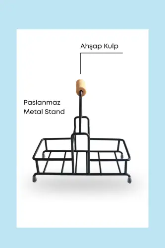 Metal Standlı Bej Bulaşık Deterjanı ve Sıvı Sabunluk Mutfak Seti-Sünger Hediyeli-Bej - 4